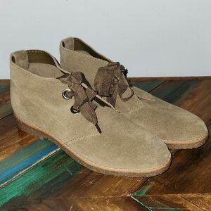 Isaac Mizrahi Olive Green Suede Grograin Lace-up Zoe Chukka Ankle Boot